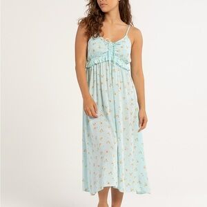Billabong Rebel Hearts Midi Dress Floral Blue Adjustable Spaghetti Straps XS